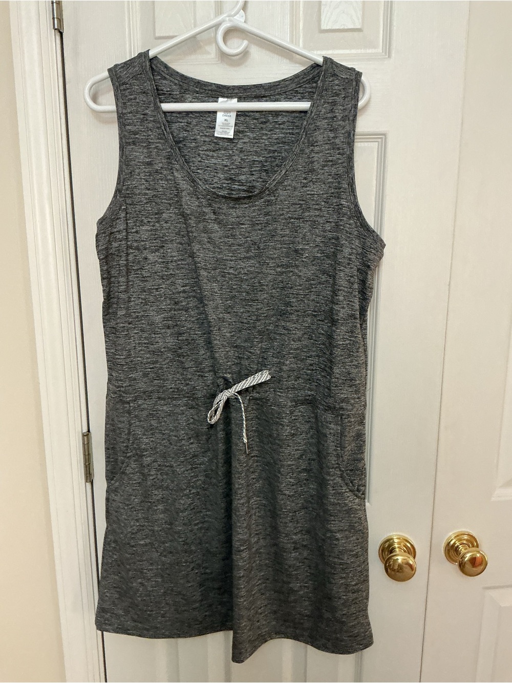 Sleeveless Gray Drawstring Casual Women’s Dress with pockets